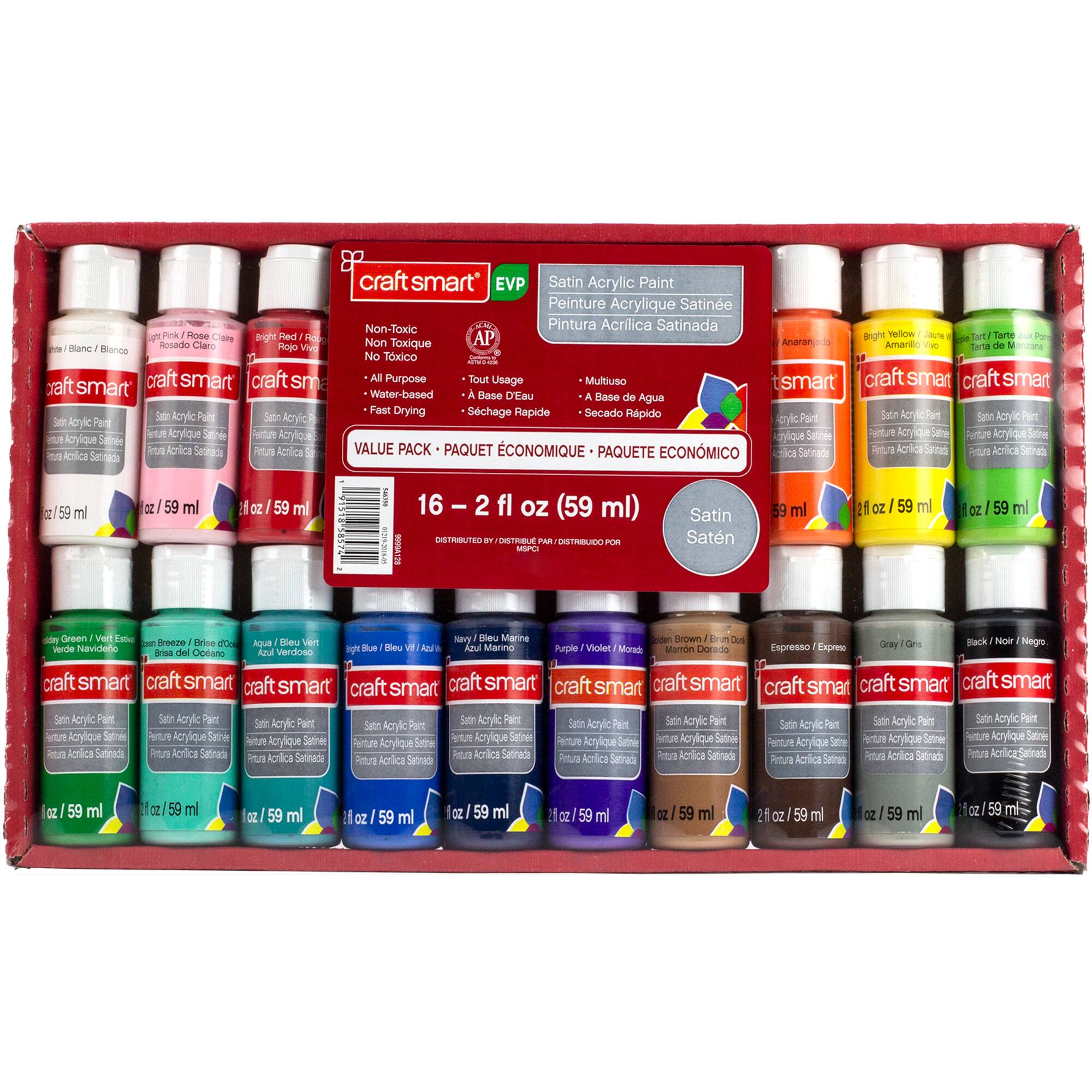 12 Packs: 16 ct. (192 total) Satin Acrylic Paint Value Pack by Craft Smart®